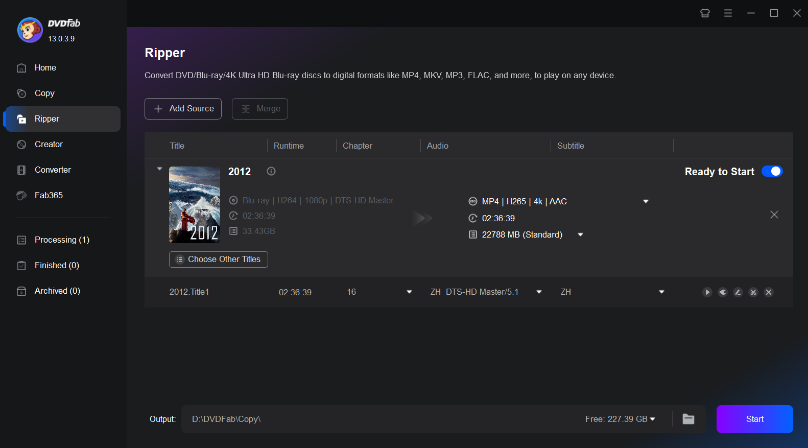 Ouvrez DVDFab et charger le disque/ISO/dossier Blu-ray