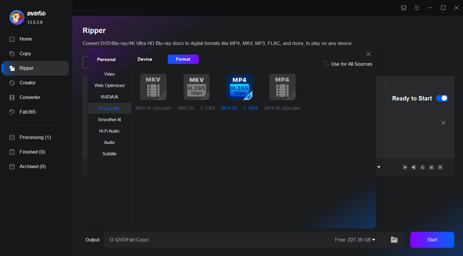 Select video format and customize the video