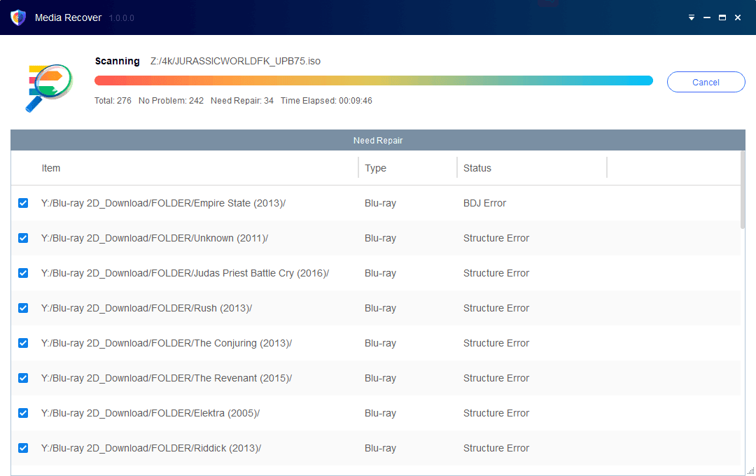 media recover for Blu-ray