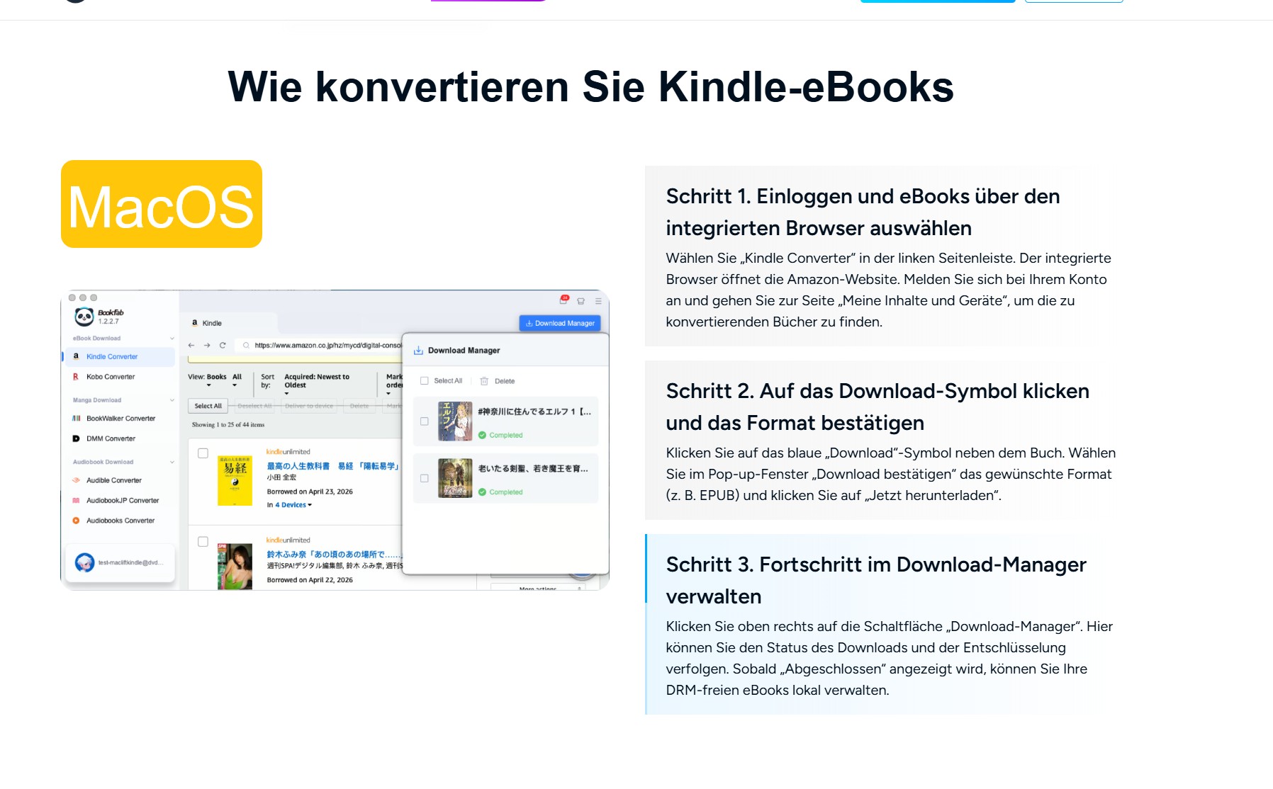 Wie man AZW3 in PDF mit BookFab Kindle Converter auf dem Mac konvertiert