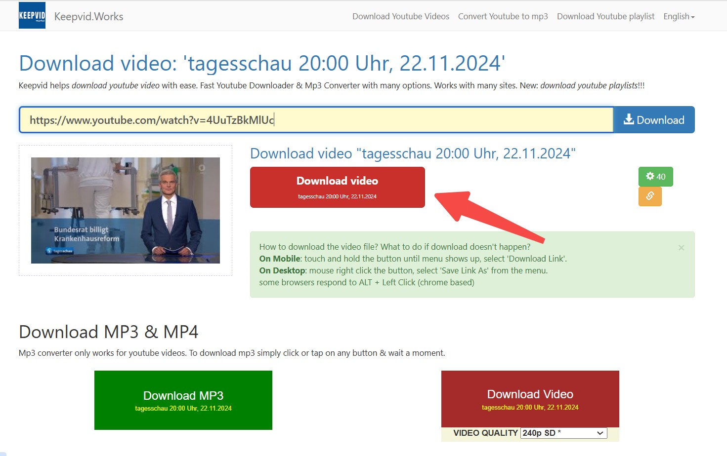 Download-Schritte mit KeepVid