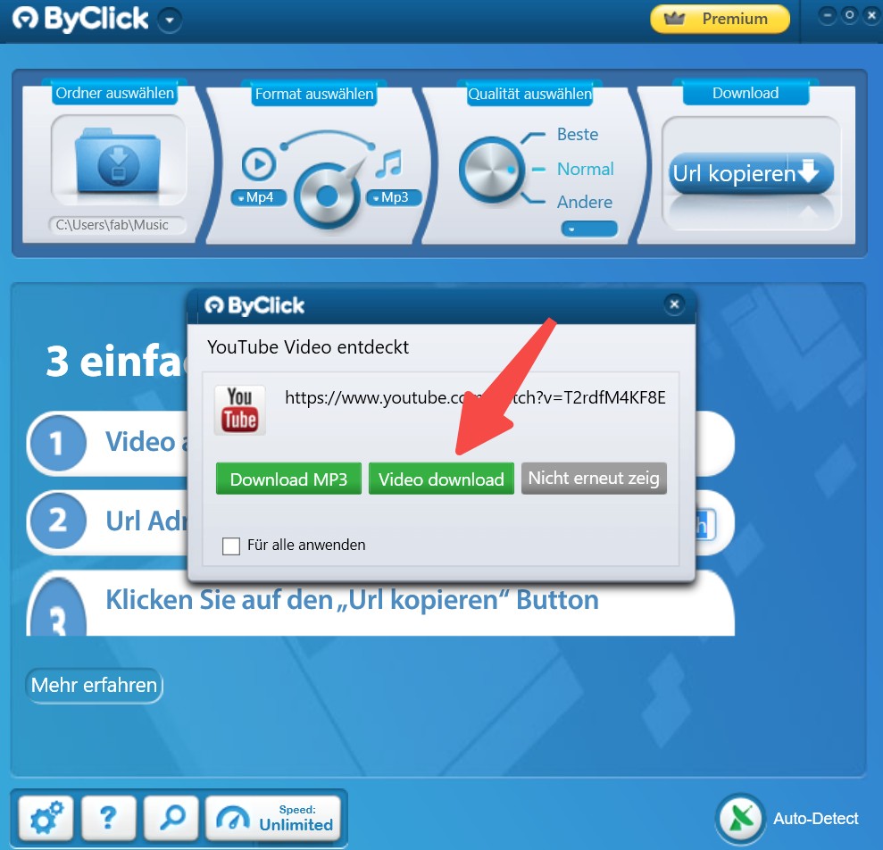 Download-Schritte mit ByClick Downloader