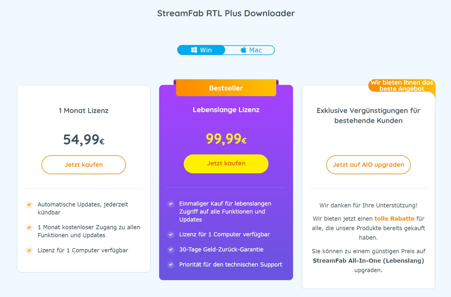 Pakete & Preise & Zahlungsmethode von StreamFab