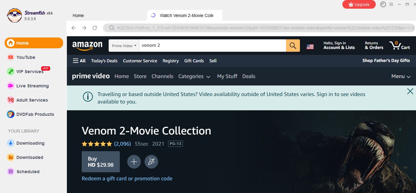 venom 2 stream:Wie kann man Venom 2 Steam Amazon mit dem StreamFab Amazon Downloader herunterladen?