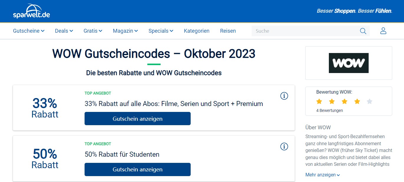 WOW Gutscheine von sparwelt.de