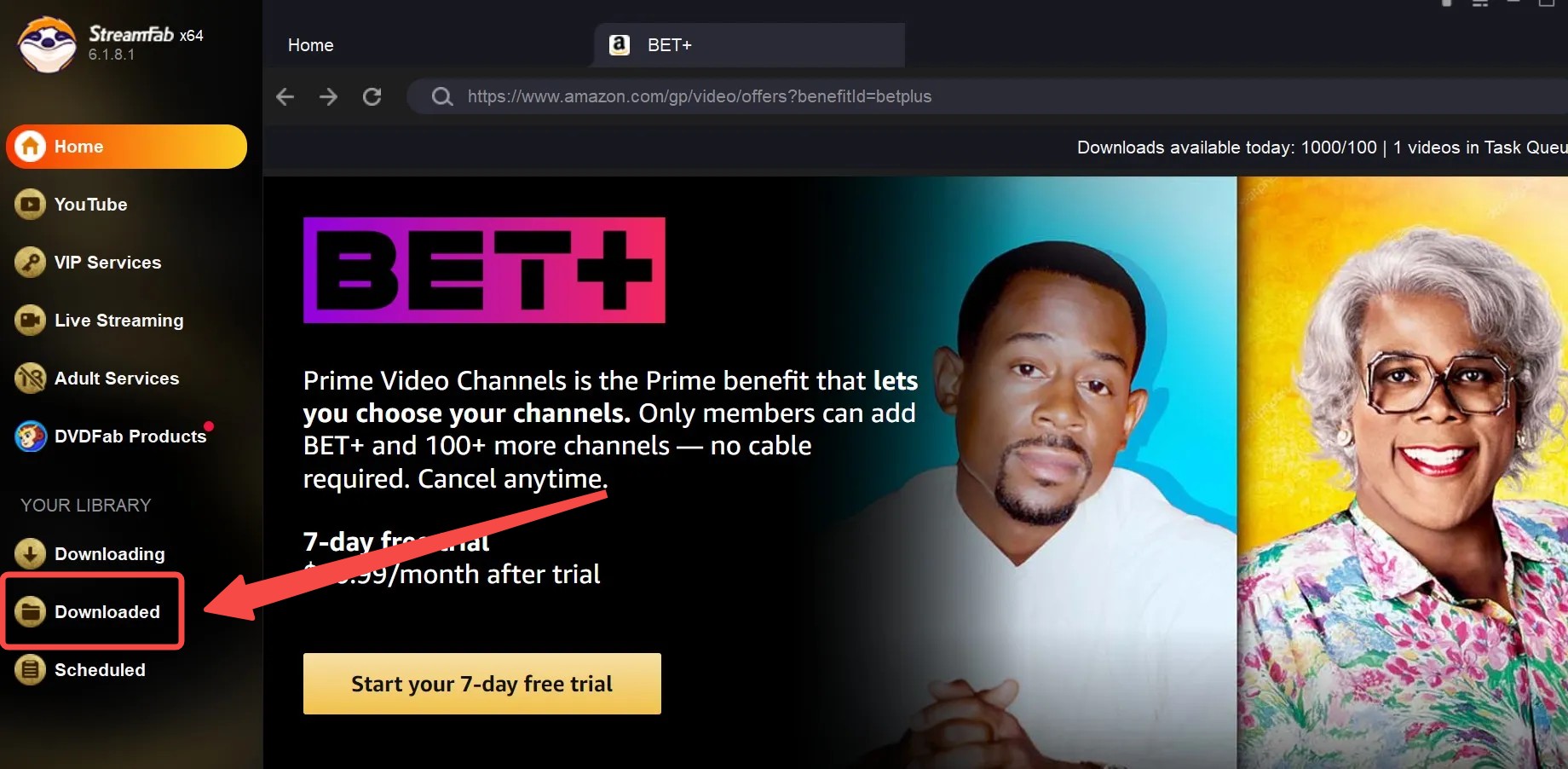 how to download shows on bet plus: step 4 of streamfab