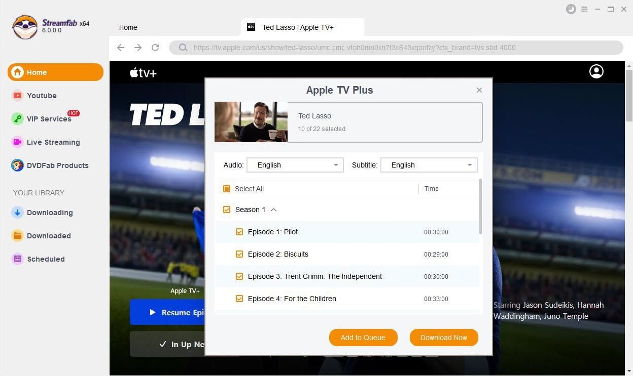 how to download shows from apple tv: step 2 of streamfab