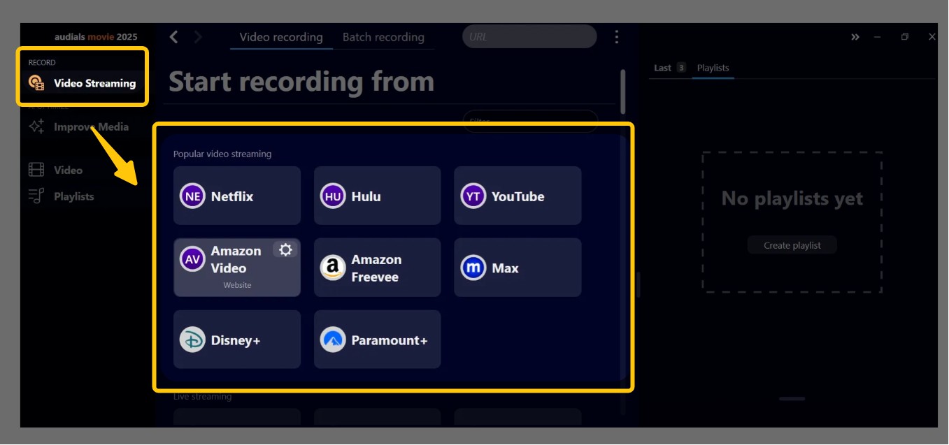 tunepat alternative: audials movie operation step 1
