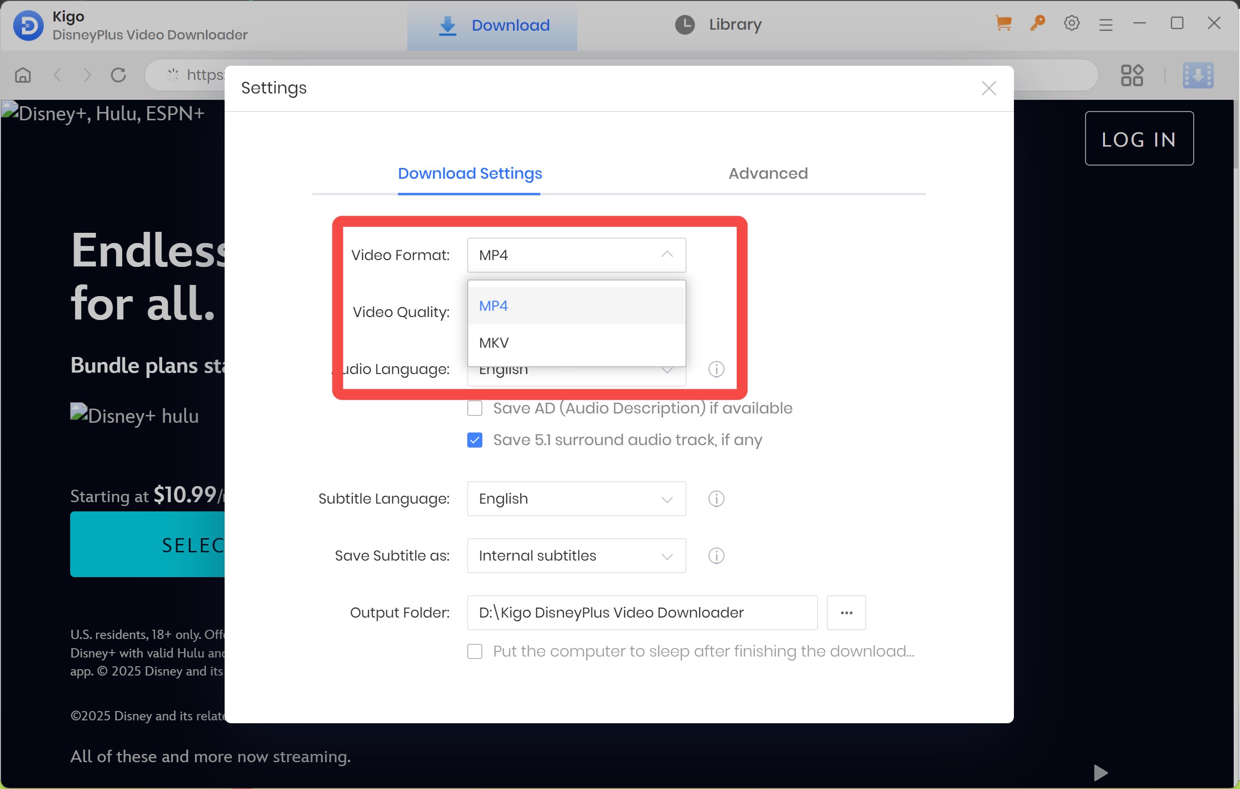 kigo disney plus downloader supports MP4/MKV