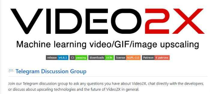 ai video upscaling: video2x
