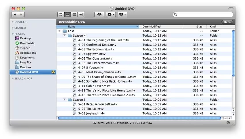 Burn movies to DVD with Finder on Mac.