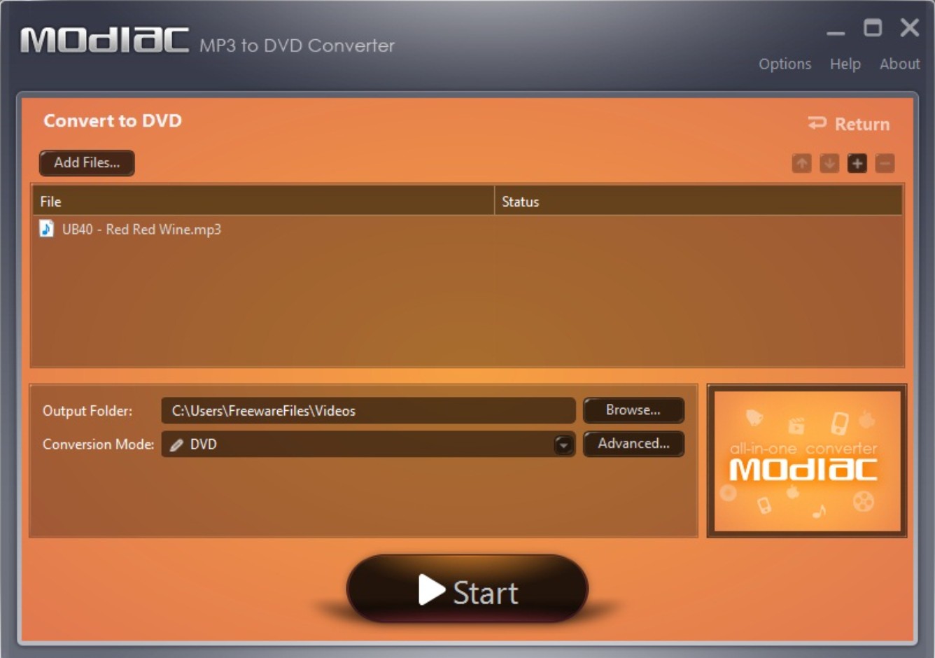 audio DVD creator: Modiac MP3 to DVD Converter