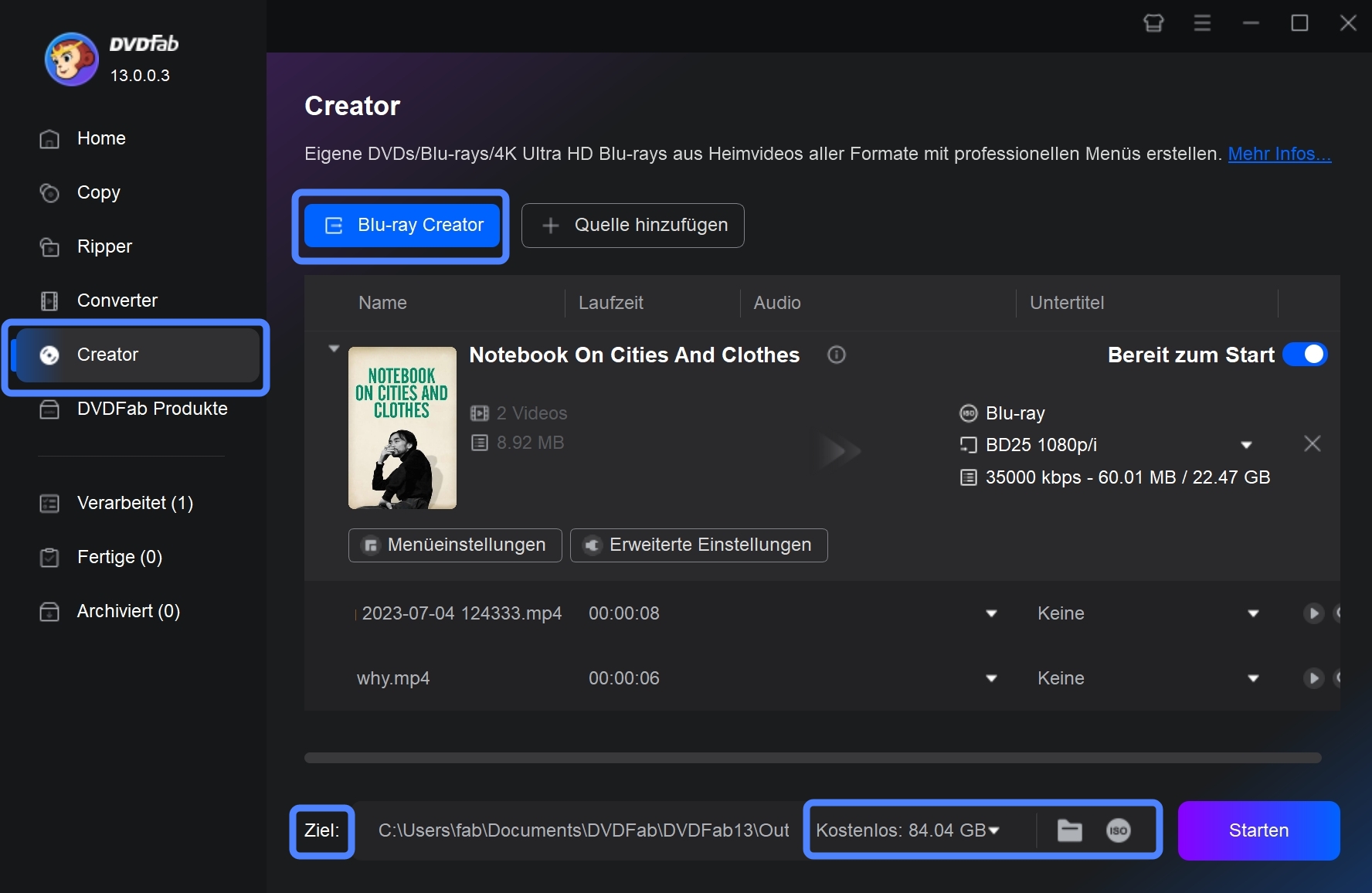 DVDFab Blu-ray Creator: Wie man den besten Blu-ray Brenner benutzt