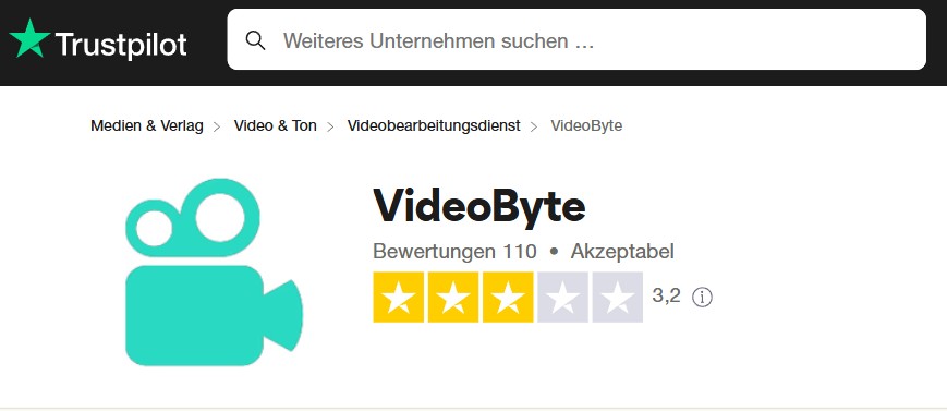 Videobyte-Bewertung auf Trustpilot