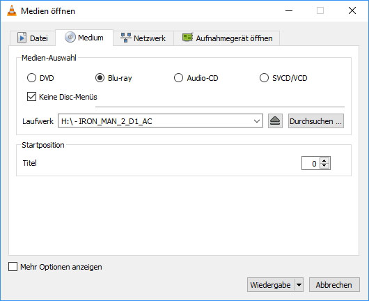 VLC Blu-ray abspielen
