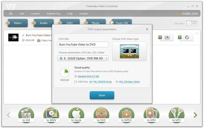youtube to dvd converter:(1) Freemake YouTube to DVD Converter (Windows)