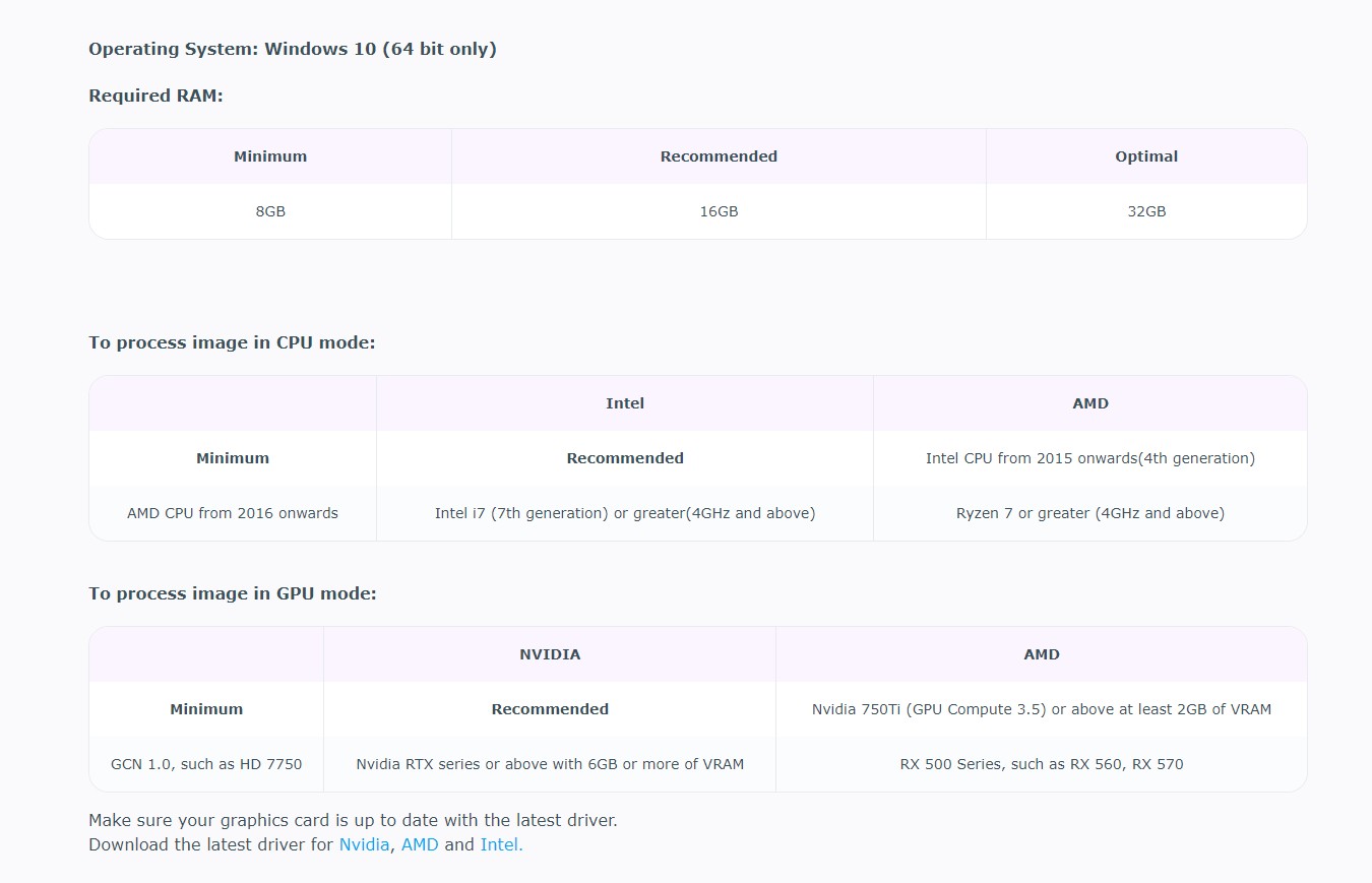 system requirements of dvdfab video enhancer ai/UniFab Video Upscaler AI