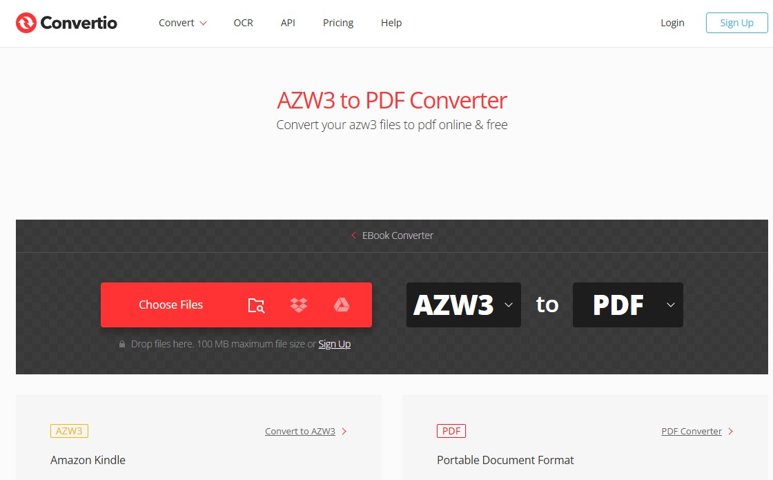 Convertio online AZW3 to PDF converter
