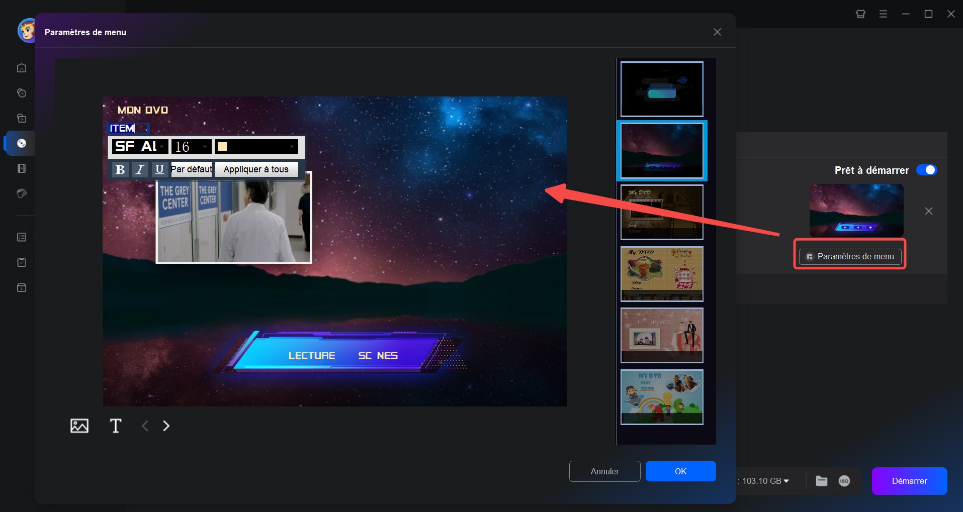 étape pour créer dvd avec menu