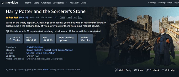 où regarder harry potter sur la plateforme de streaming harry potter:Amazon Prime Video