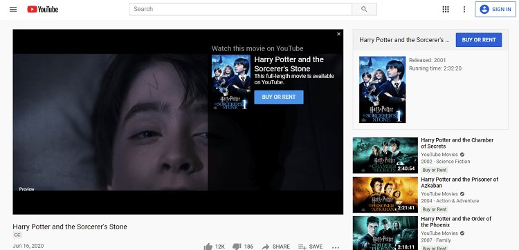 où regarder harry potter sur la plateforme de streaming harry potter:YouTube