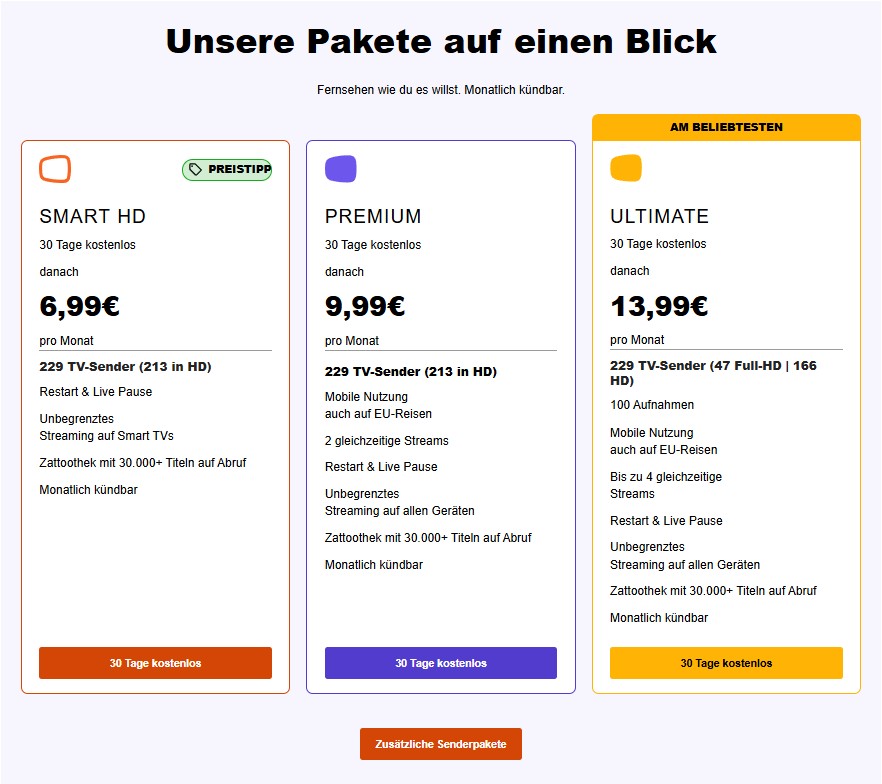 Zattoo Video Download mit Zattoo Ultimate Abo in der App