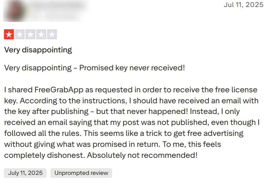 freegrabapp review: negative feedback of freegrabapp on trustpilot